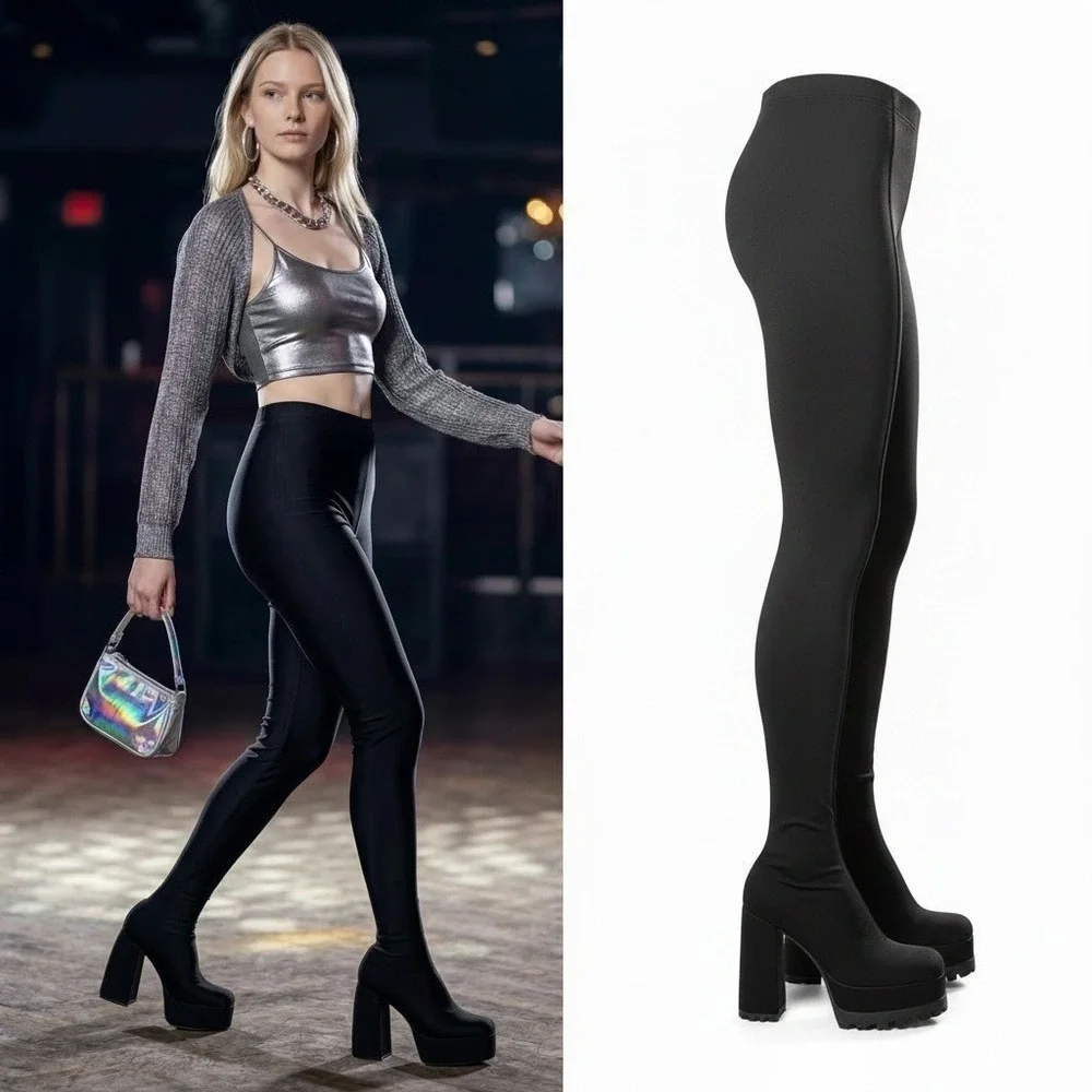 Azalea Wang Heyhey Black Platform Pant Boots 7.5 Clubwear baddie 90s Goth NIB